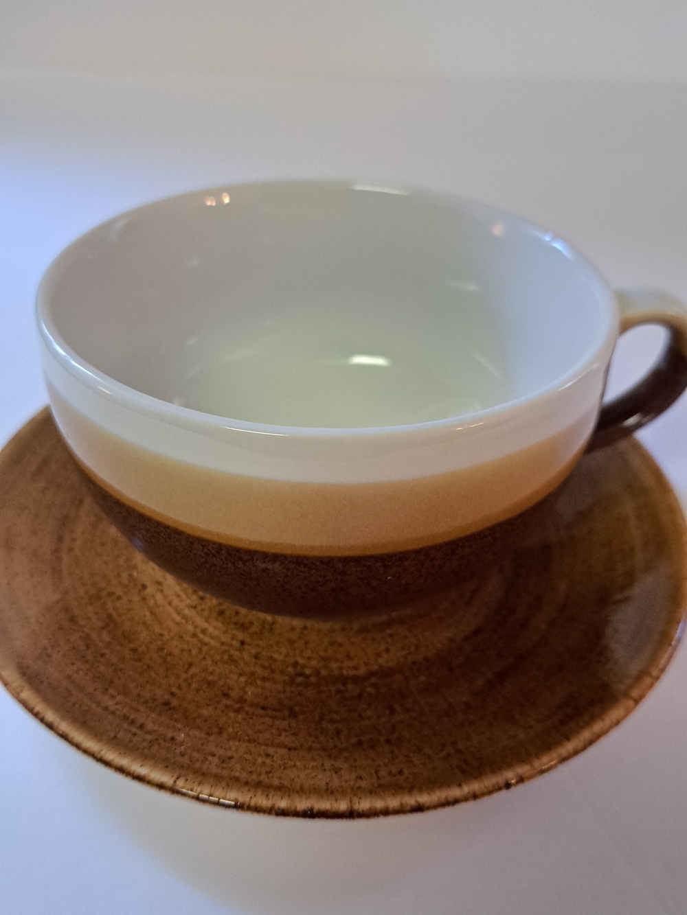 Vintage Churchill Of England Stoneware Brown and Cream Teacup with Saucer